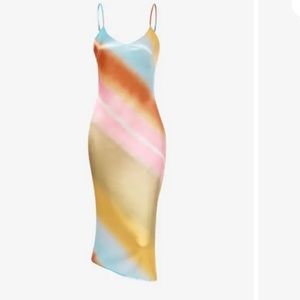 Silky Tie Dye Slip Midi Dress - Multi, Medium
